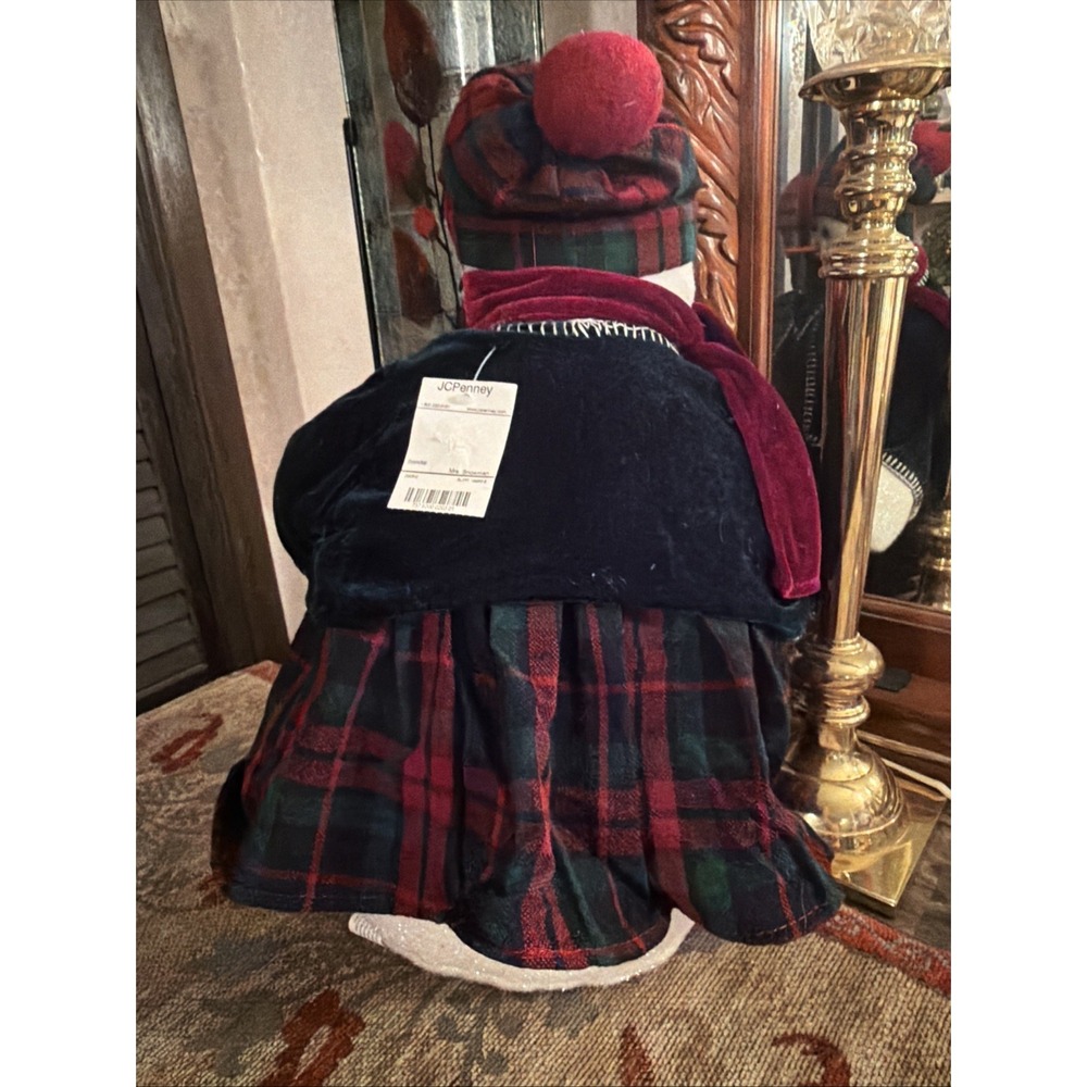 Christmas Snow Woman Plush Doll 18" Plaid Dress Velvet Cape Hat Shelf Sitter Vtg - Picture 6 of 16